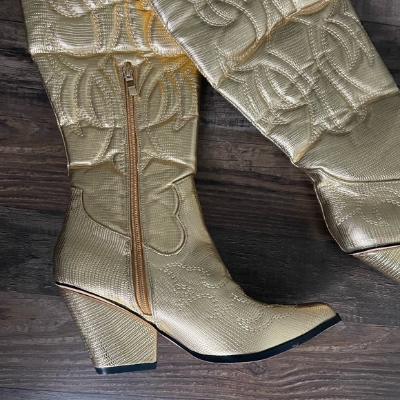 Dolls Kill Shoes Dolls Kill Otk Thigh High Cowboy Boots Gold 65 New